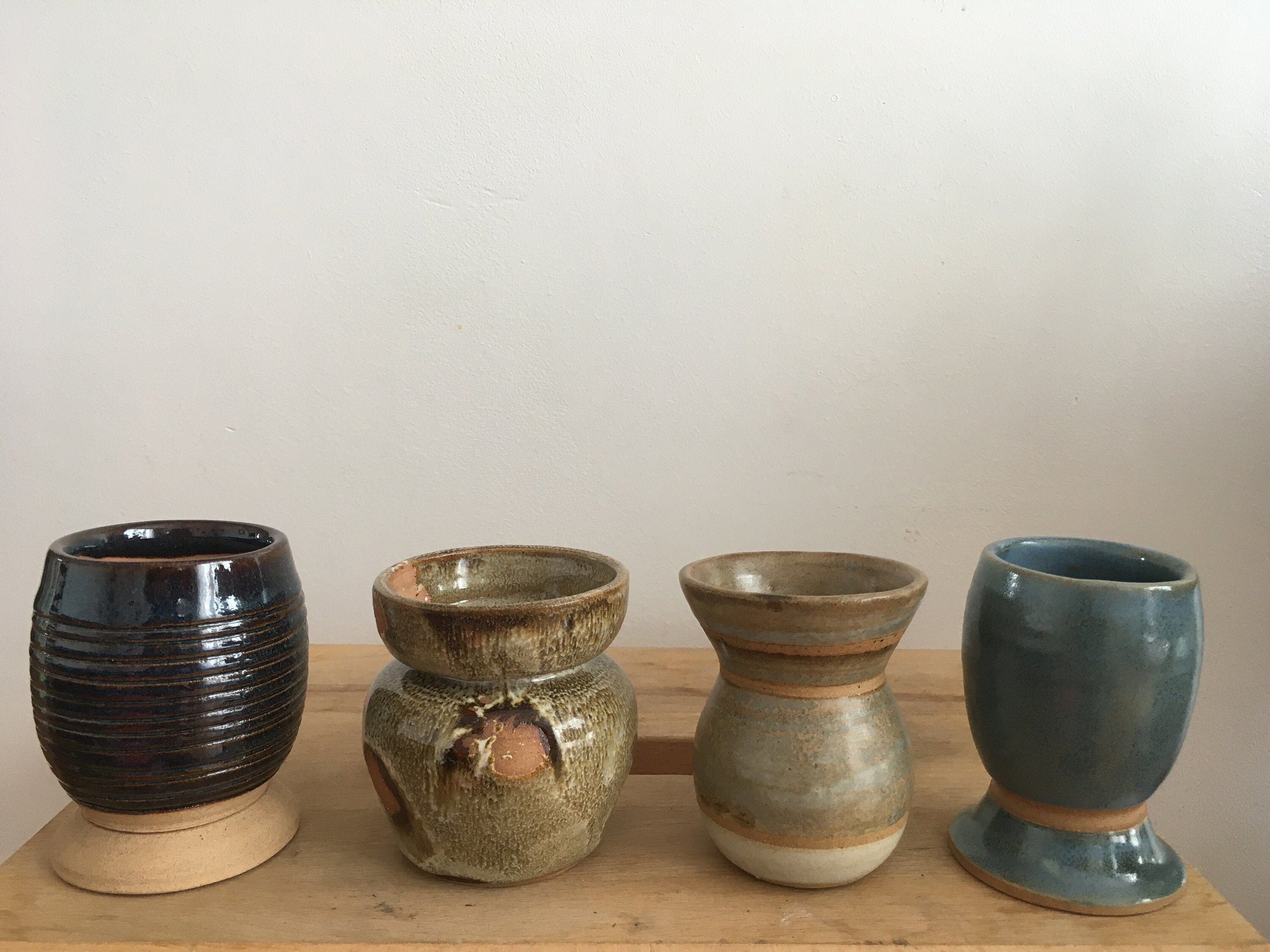 Mini Vase Tricolore avec Lignes Horizontales Émaillées - Céramique