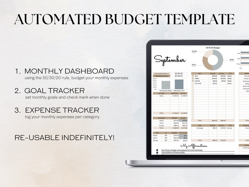 50/30/20 Monthly Budget Template Google Sheets Budget Etsy UK