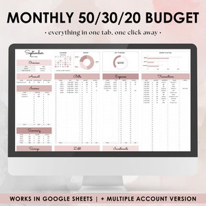 50/30/20 Monthly Budget Spreadsheet Template for Google Sheets | Budget Planner