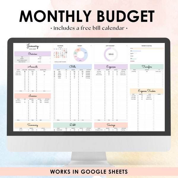 Monthly Budget Spreadsheet Template for Google Sheets | Budget Planner