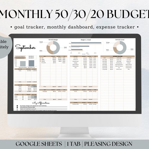 50/30/20 Annual Budget Template Google Sheets Budget Etsy