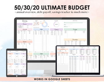 50/30/20 Ultimate Budget Spreadsheet | Google Sheets Budget Template | Budget Planner | Monthly Budget Tracker