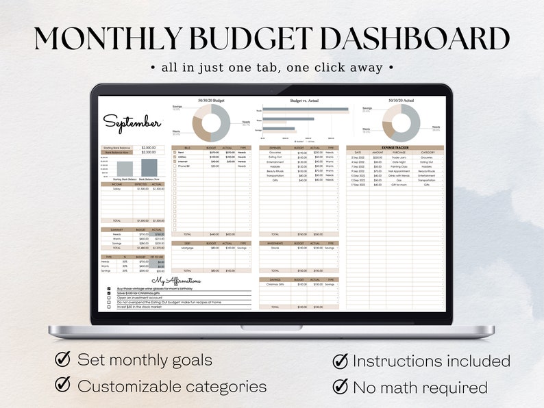 50/30/20 Monthly Budget Template Google Sheets Budget Etsy UK