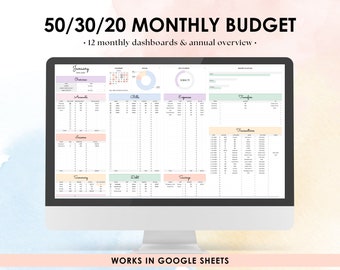 50/30/20 Maandelijks budgetspreadsheet | Budgetsjabloon voor Google Spreadsheets | Budgetplanner | Maandelijkse budgettracker