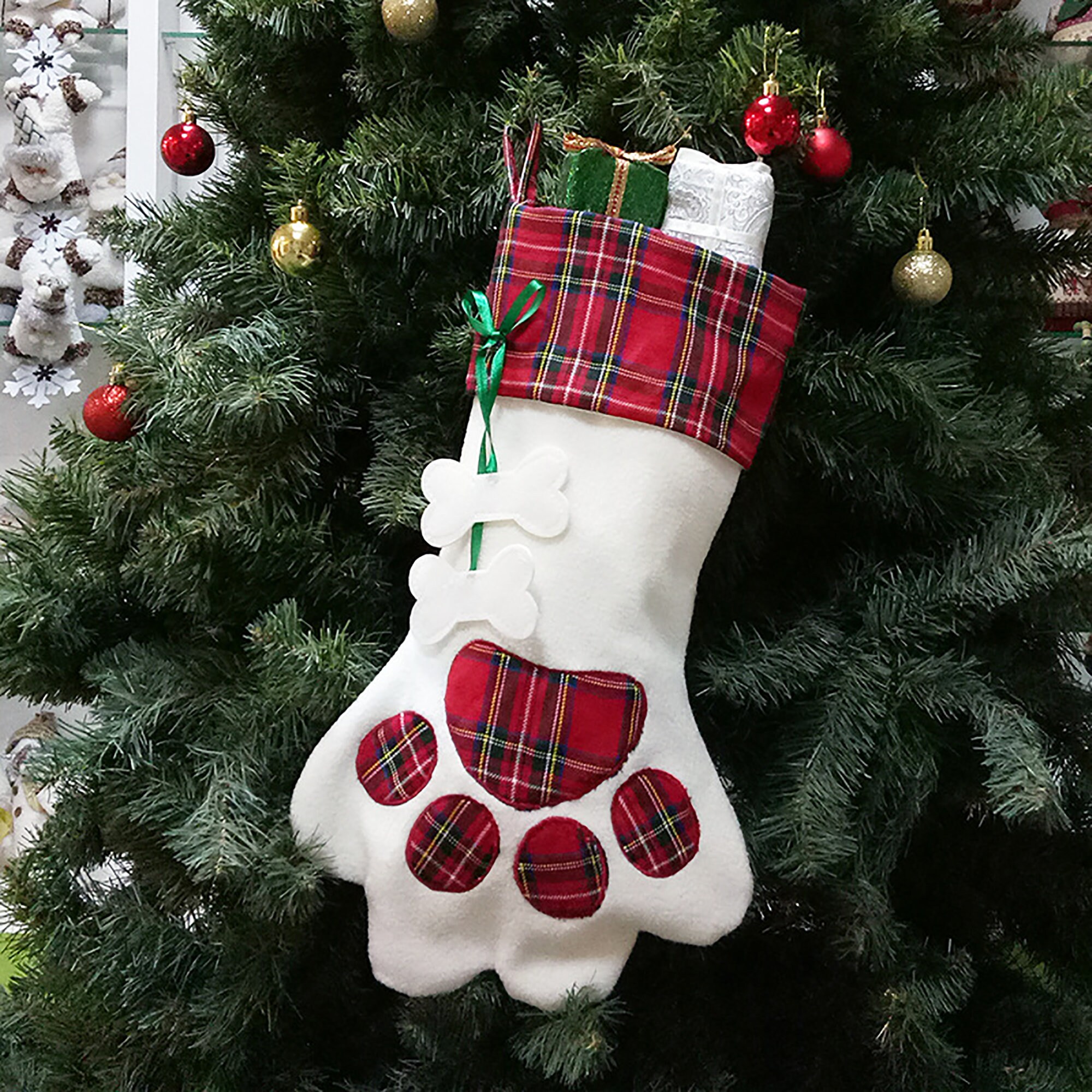 Christmas Decoration Sock Pet Socking Christmas Gift Plaid Etsy