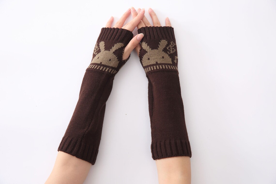 Rabbit Wool GlovesLong Fingerless Gloves MittensWinter Bunny | Etsy