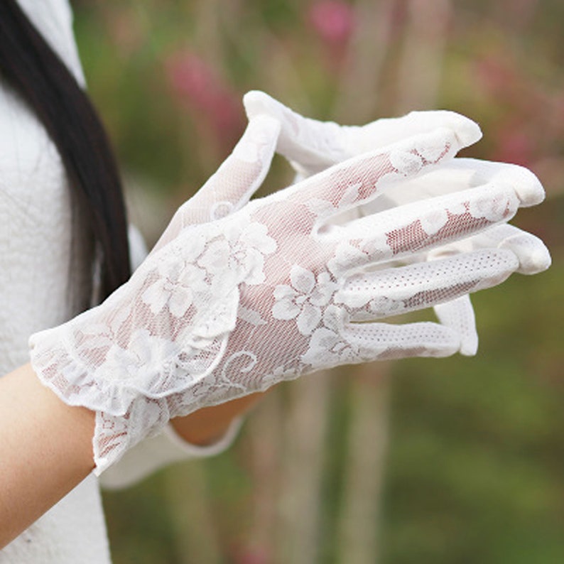 Ruffled Lace Gloves Embroidered Lace Short Gloves Summer Etsy