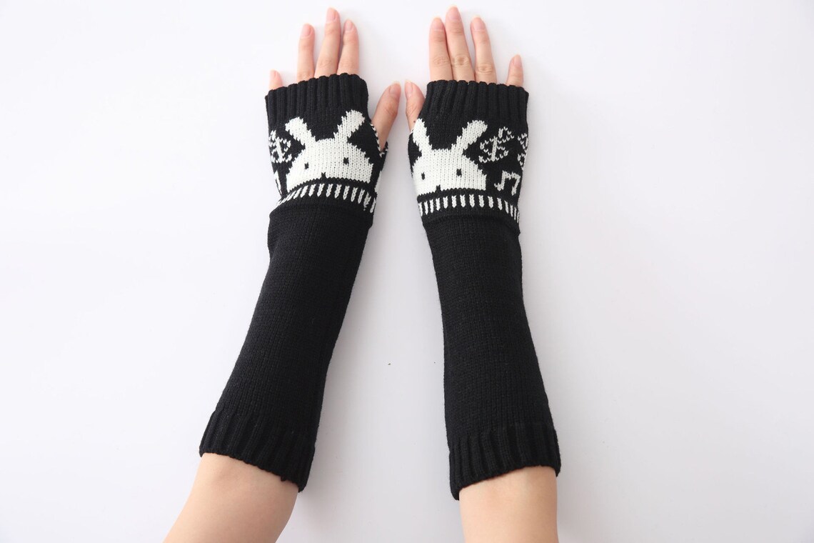 Rabbit Wool GlovesLong Fingerless Gloves MittensWinter Bunny | Etsy