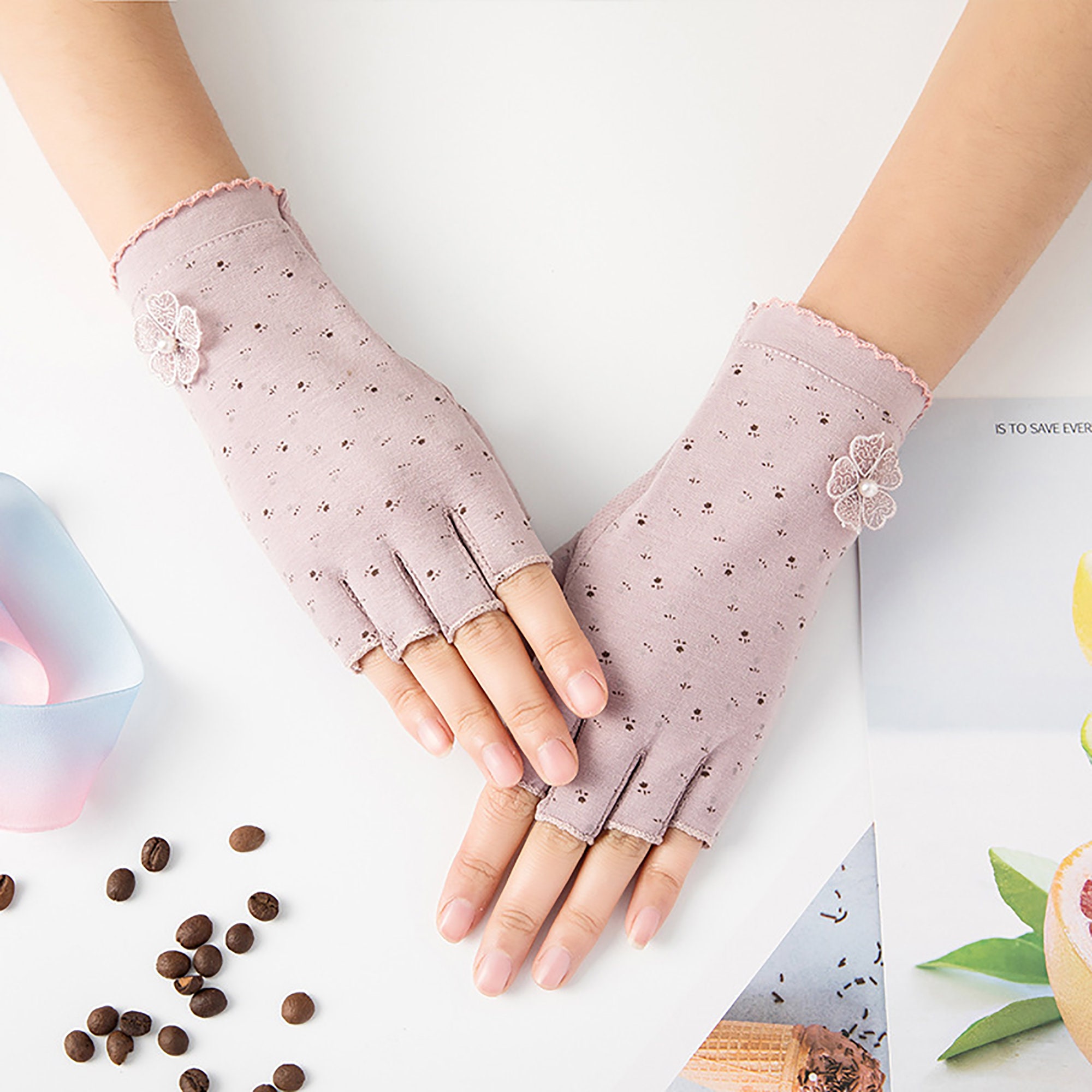 Fingerless Cotton Gloves Uv Protection Driving Gloves Etsy