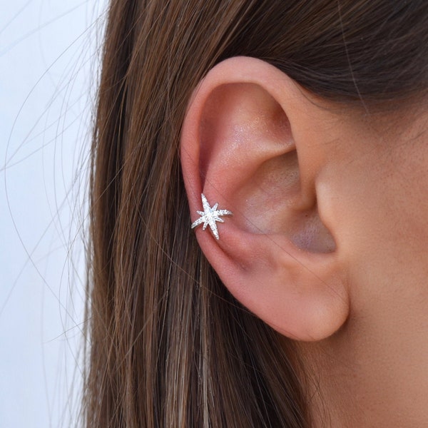 Dainty Starburst Cz Ear cuff 18K Gold CZ Star Ear Cuff,Star Ear Cuff No Piercing,Ear Cuff Non Pierced,Ear Cuff Sterling Silver,Ear Conch,