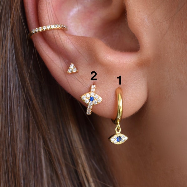 Boucles d'oreilles Evil Eye Or, Boucles d'oreilles Evil Eye Hoop, Tiny Evil Eye CZ Hoops, Tiny CZ Eye Hoops, Boucles d'oreilles Dainty CZ Hoop, Dainty Cz Eye Huggies, S925