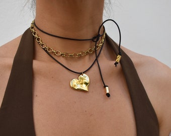 Heart Pendant,Chocker Pendant Necklace,Heart Pendant Necklace,Gold Heart Pendant,Large Pendant Necklace,Heart Necklace,Leather Choker silver