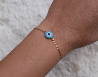 Piccolo braccialetto di fascino della catena dell'occhio malvagio, bracciale minimalista dell'occhio malvagio, bracciale con occhio minimalista Boho, Bracciale con il fascino dell'occhio malvagio oro, bracciale per gli occhi malvagi