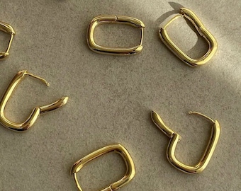 Oval hoops earrings,rectangle hoops earrings,women hoops earrings, gold hoops, long oval hoops , 18ct gold plated hoops , silver hoops, hoop