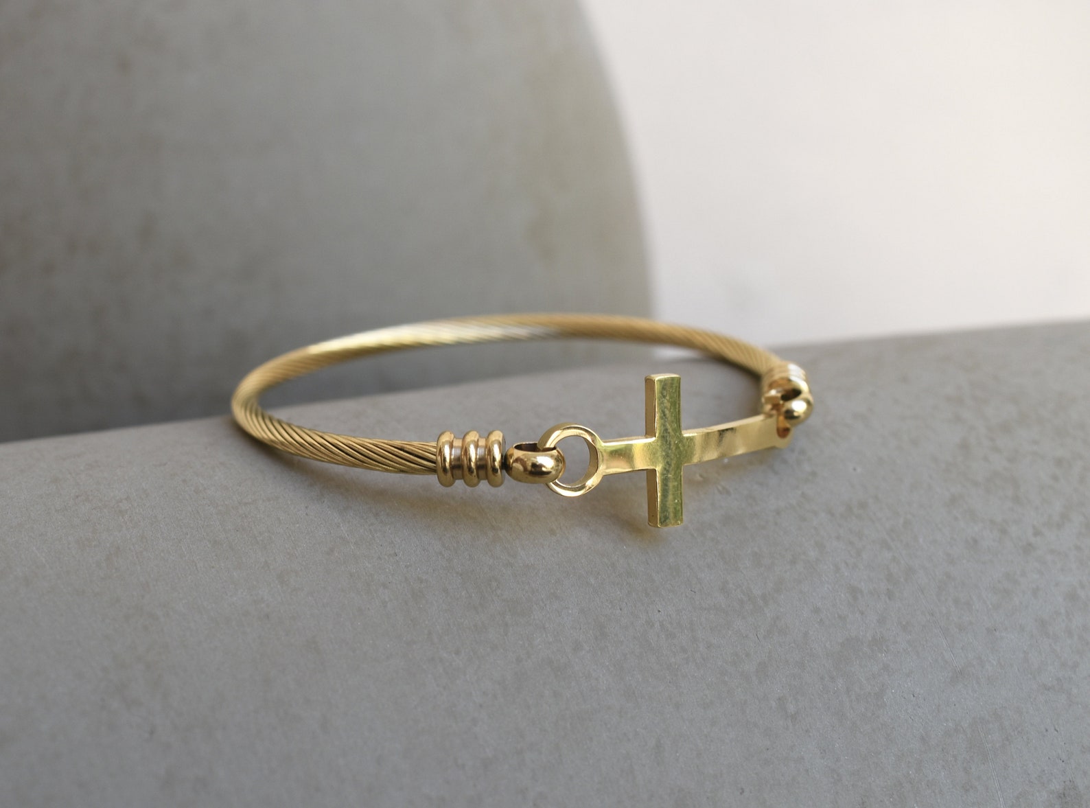 Gold Stainless Steel Cross Bangle Etsy