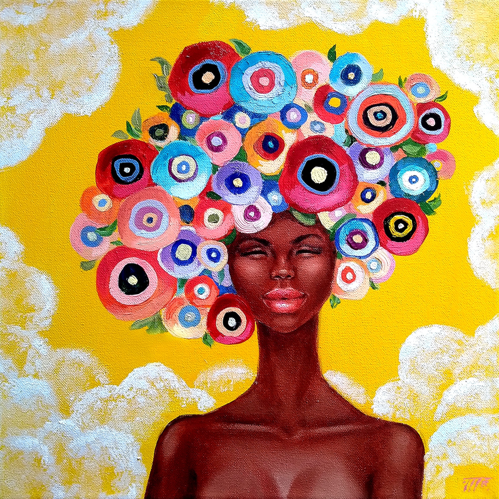 Black Woman Portrait Painting Floral Wall Art Original | Etsy