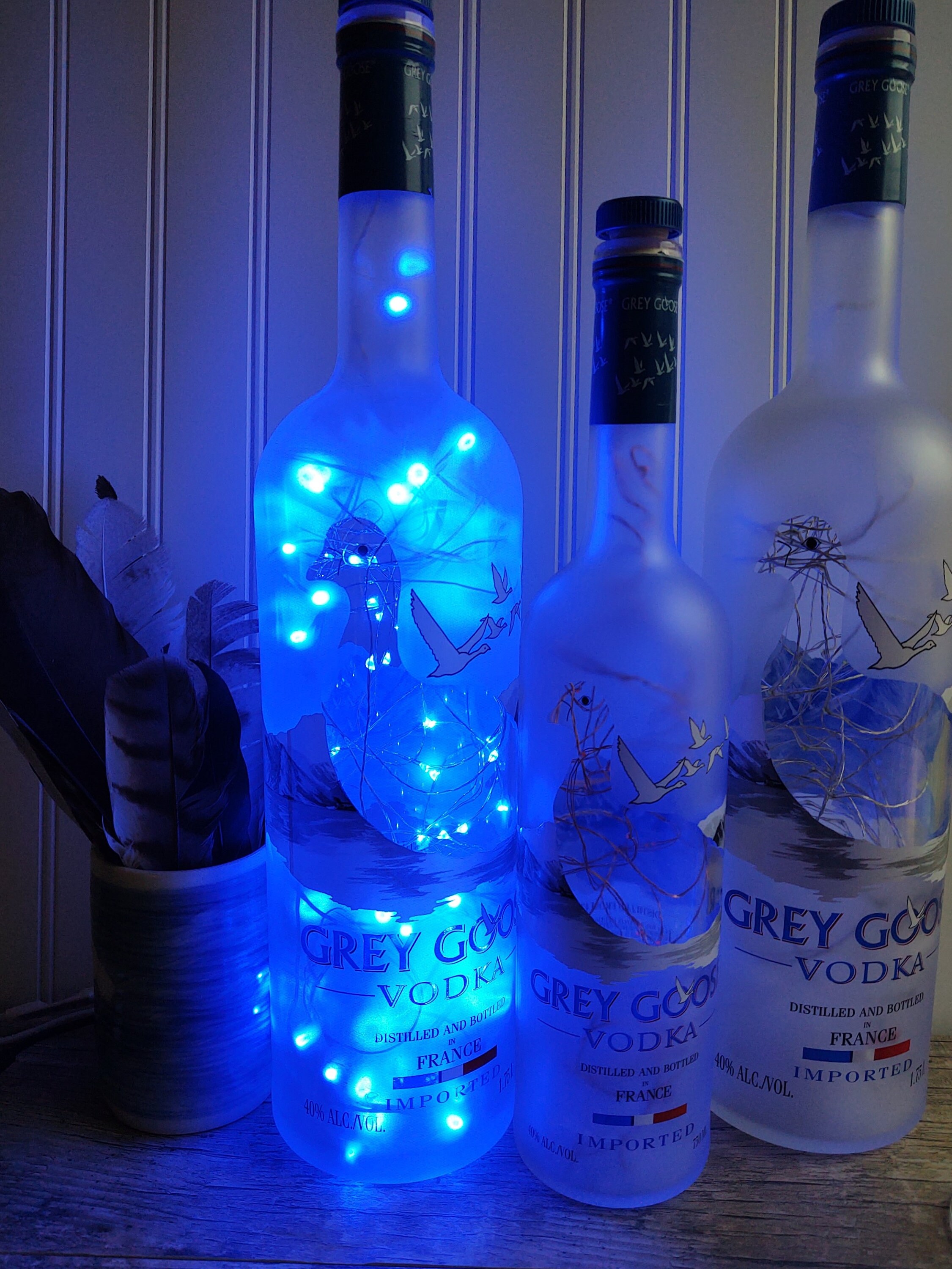 Upcycled Grey Goose Vodka Mood Therapy Liquor Bottle Light with Blue LED's