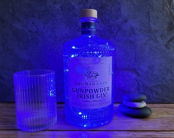 Lámpara de botella de ginebra irlandesa Gunpowder – Luz de acento LED reciclada