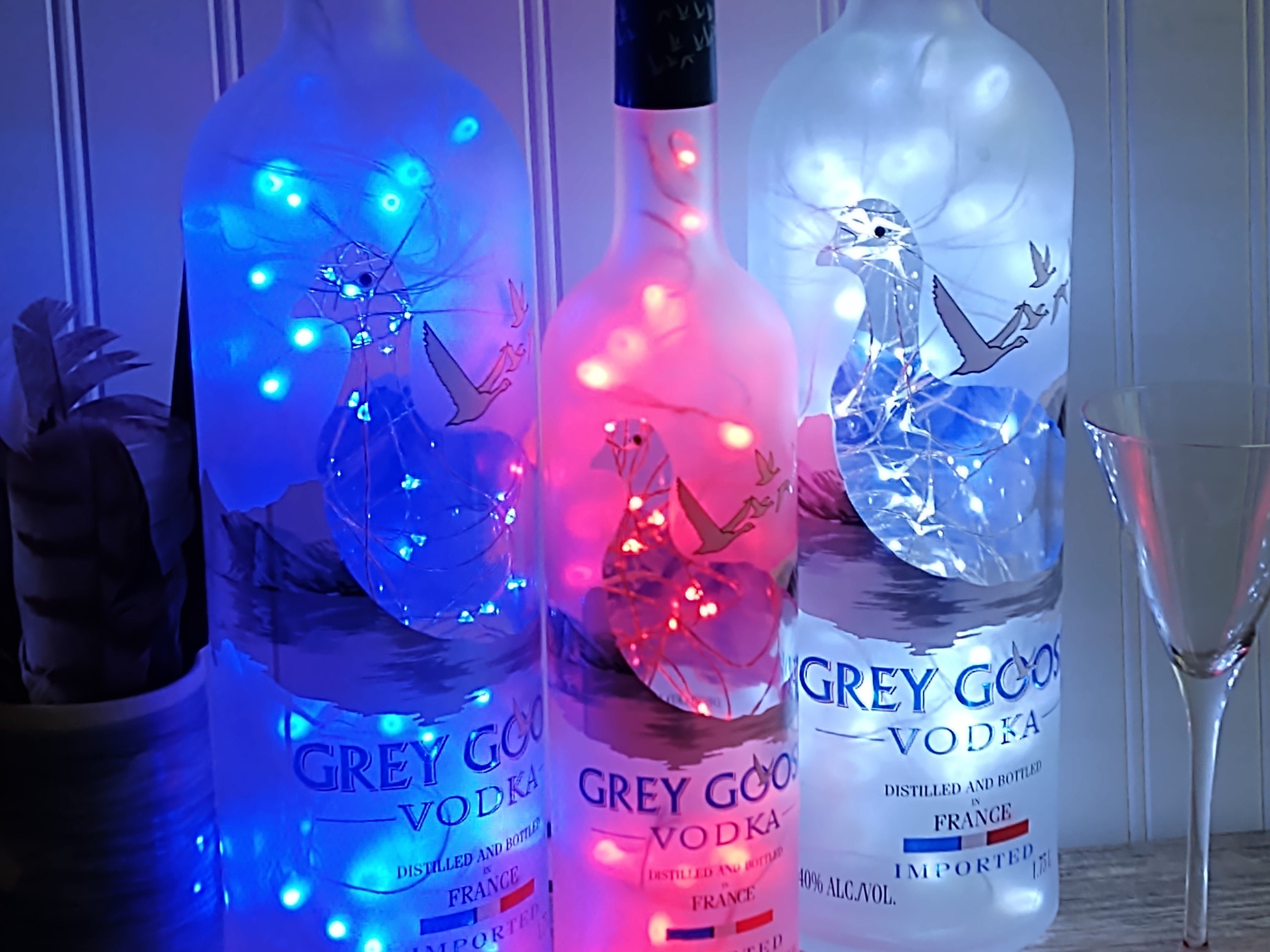 Grey Goose Vodka Bottle and Other Premium Brands With Lights 