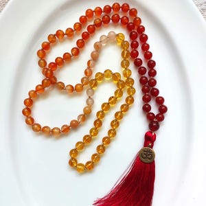 108 beads Citrine mala, Carnelian mala beads necklace, Citrine knotted long necklace, Mala kette, Yoga necklace, Meditation prayer beads