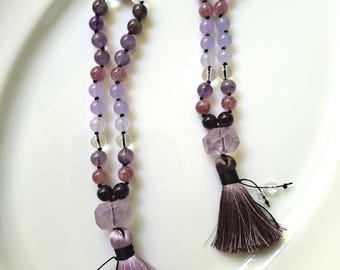 27-Bead Gemstone Pocket Mala, Amethyst, Tourmaline, Quartz