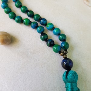 Chrysokoll Mala 108 Perlen handgeknüpfte Quastenkette, Blau Grün Steine Hindu Meditation und Yoga Mala, 6mm Perlen Mala Kette Bild 5