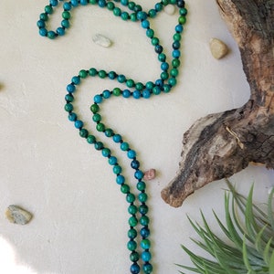 Chrysokoll Mala 108 Perlen handgeknüpfte Quastenkette, Blau Grün Steine Hindu Meditation und Yoga Mala, 6mm Perlen Mala Kette Bild 9