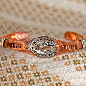 Totus Tuus Miraculous Medal Copper Cuff Bracelet