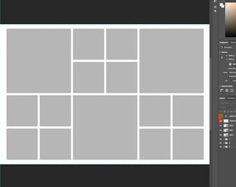 White Grid Photo Collage Template: 15 Box Photoshop Template (Digital Download)