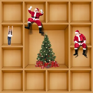 Plantillas de arrastrar y soltar para Santa Claus en una caja de cartón de 13 cajas para Canva / Colección de fotografías In the Box / Descarga digital instantánea