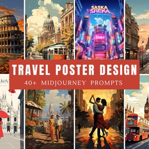 Más de 40 indicaciones para la mitad del viaje de carteles de viajes, cree diseños gráficos de carteles de viajes con indicaciones para la mitad del viaje, arte con IA y avisos para la mitad del viaje