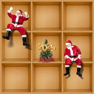 Plantillas de cuadrícula de 3 casillas de arrastrar y soltar para Santa Claus en una caja de cartón para Canva / Colección de fotografías In the Box / Descarga digital instantánea