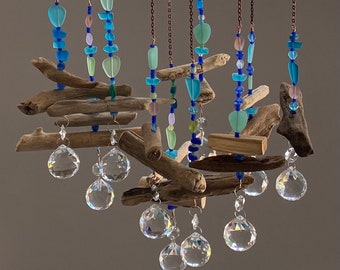 Driftwood CRYSTAL Sun catcher, SEAGLASS, Garden Art, Window Decor, Coastal Art, beach house decor, hostess gift