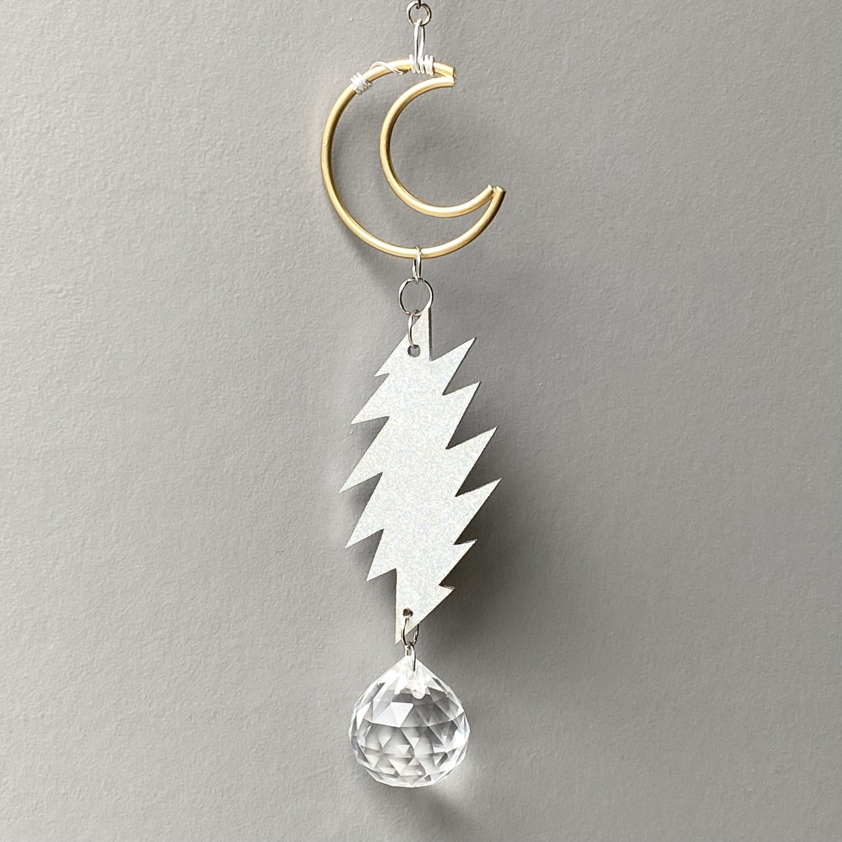 Silver Bolt & Gold Crescent Moon Crystal Sun Catcher, Crescent Moon ...
