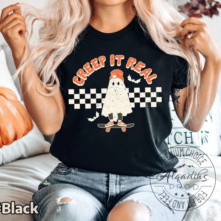 Creep It Real Shirt, Retro Halloween Comfort Colors T-Shirt, Vintage Ghost Halloween Shirt For Her, Retro Fall Shirt, Witch Halloween Graphi