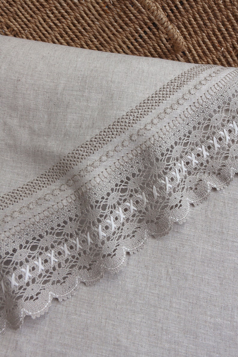Extra large linen oval tablecloth with lace Etsy