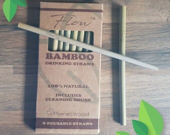 Flow™ Reusable Bamboo Drinking Straws - Premium - Natural Eco-Friendly Biodegradable - Cocktail Straws - 8-24 Packs