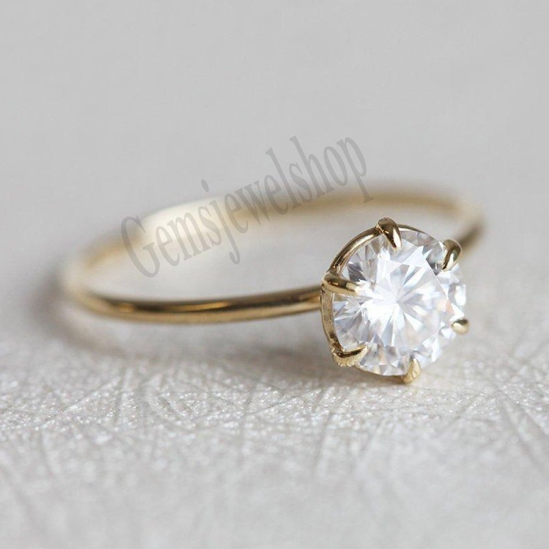6 Prong Set Solitaire Moissanite Ring Round White 6.5 MM Moissanite Engagement Ring Wedding Ring Promise Ring For Women/'s In 14k Yellow Gold
