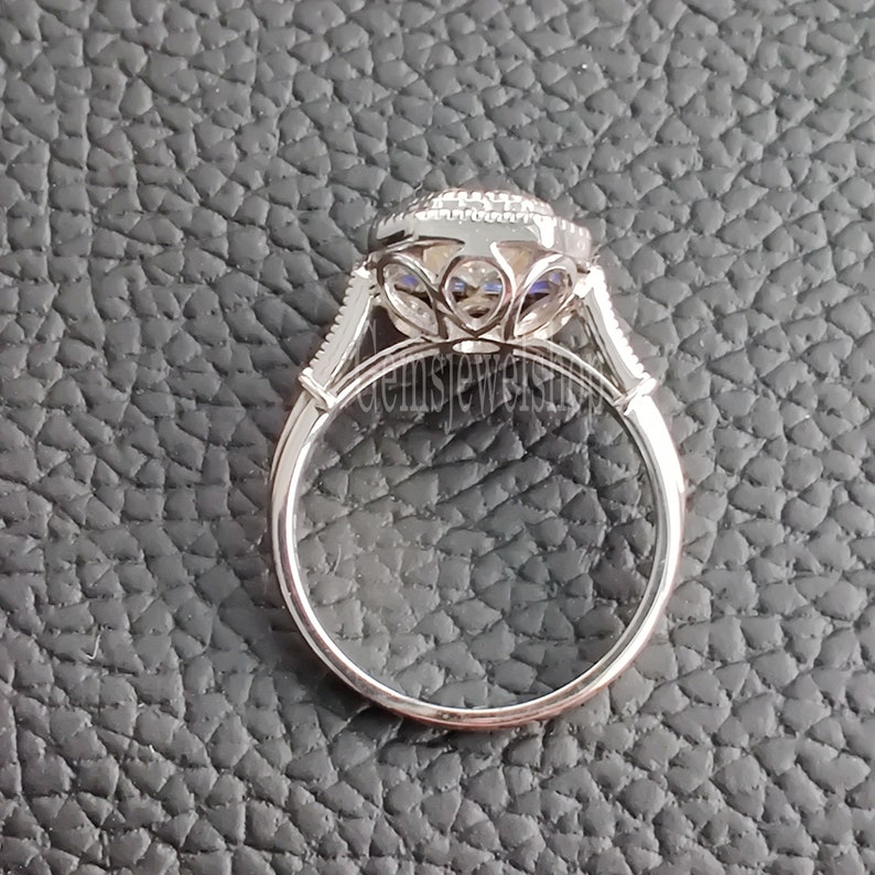 14k White Gold Moissanite Ring Asscher Cut 2.24 CT Colorless White Moissanite Engagement Ring Sapphire Halo Ring Promise Ring Gift For Her