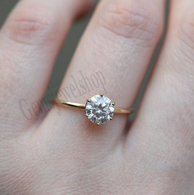 6 Prong Set Solitaire Moissanite Ring Round White 6.5 MM Moissanite Engagement Ring Wedding Ring Promise Ring For Women/'s In 14k Yellow Gold