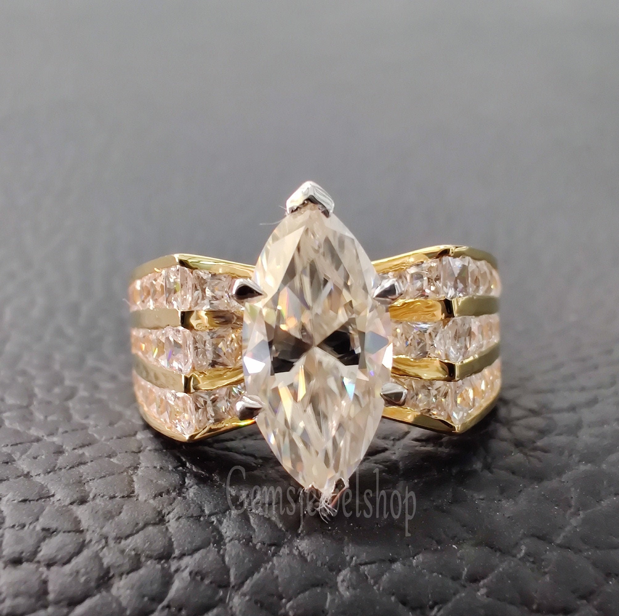 Marquise Moissanite Engagement Ring 14k Yellow Gold Moissanite Etsy
