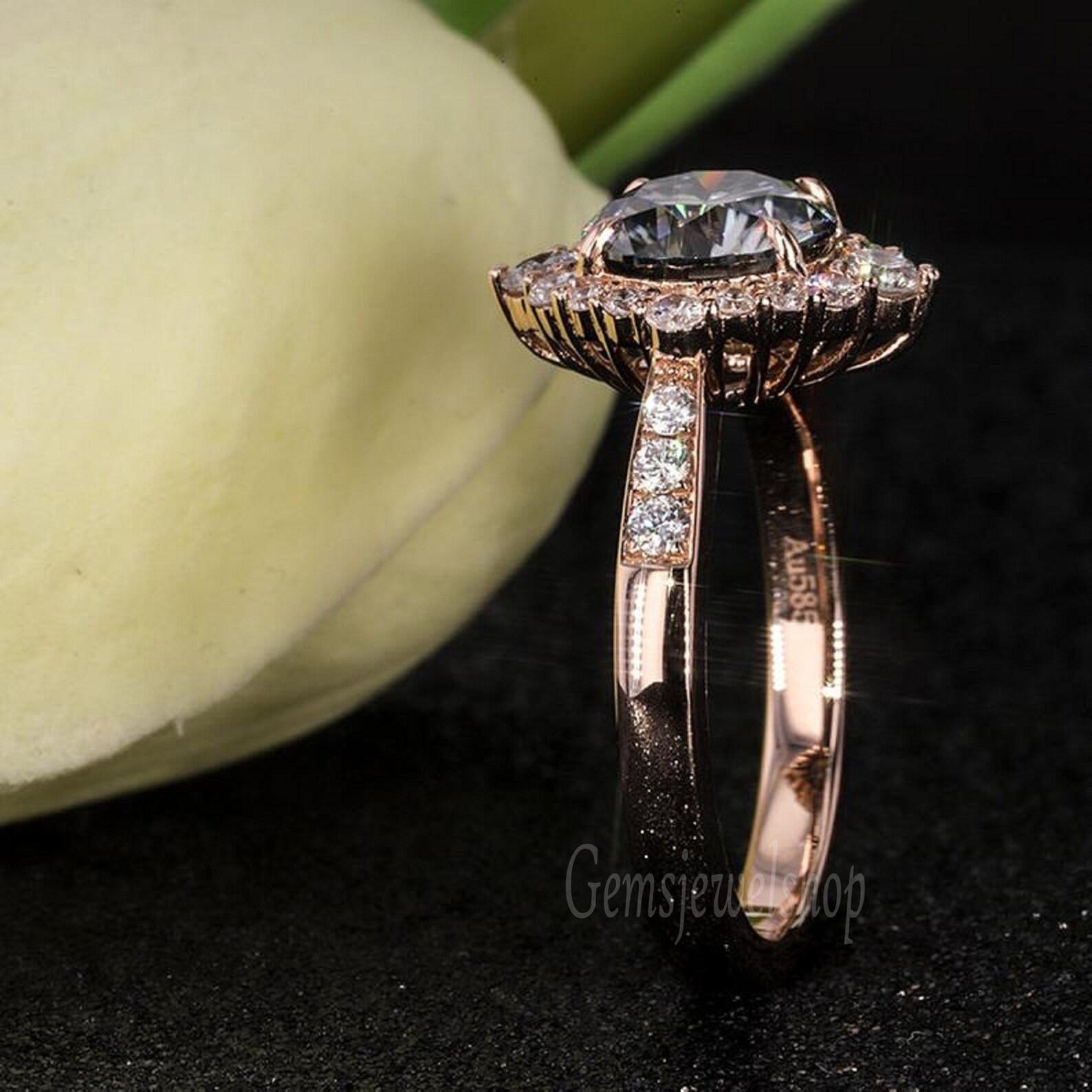 Grey Moissanite Engagement Ring Dark Gray Moissanite Ring Etsy