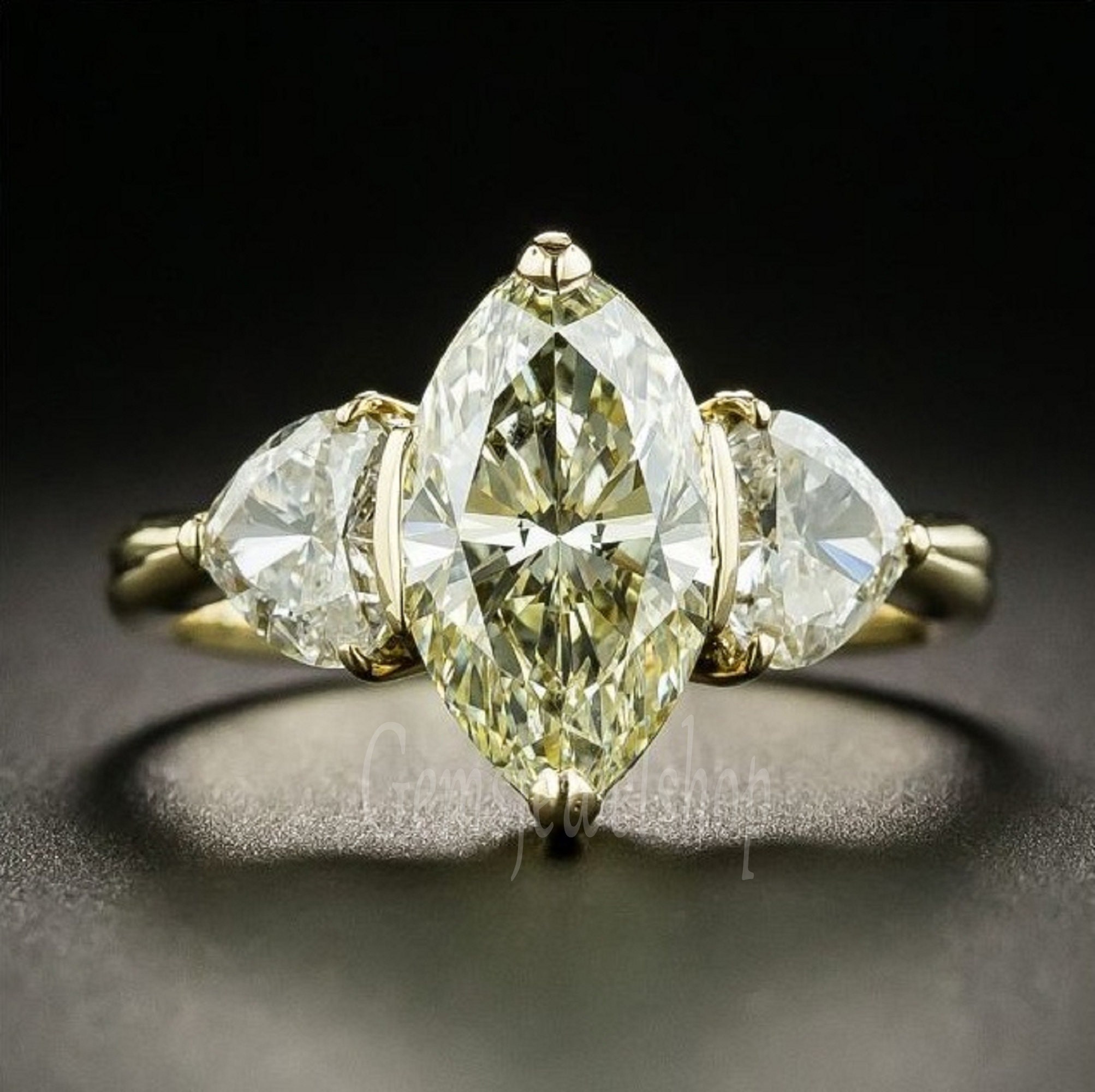 Marquise Moissanite Engagement Ring 14k Yellow Gold Marquise Etsy