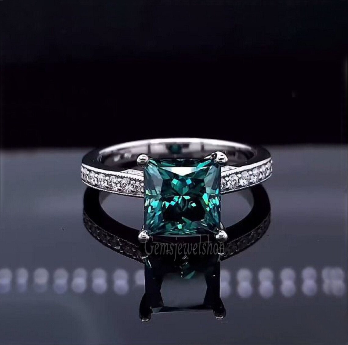 Green Moissanite Engagement Ring Green Moissanite Ring Unique Etsy