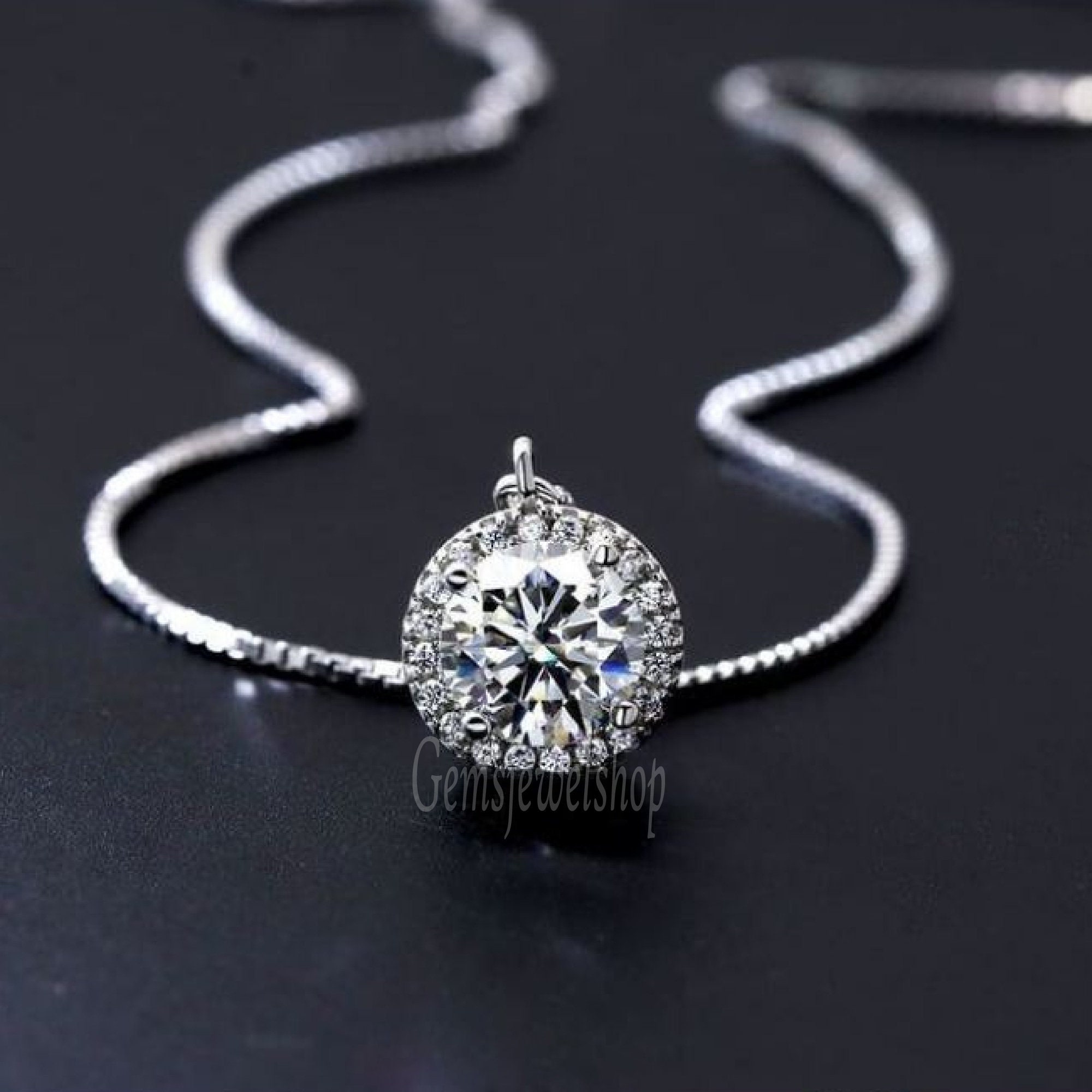 Moissanite Pendant For Women's 14k Solid White Gold Etsy