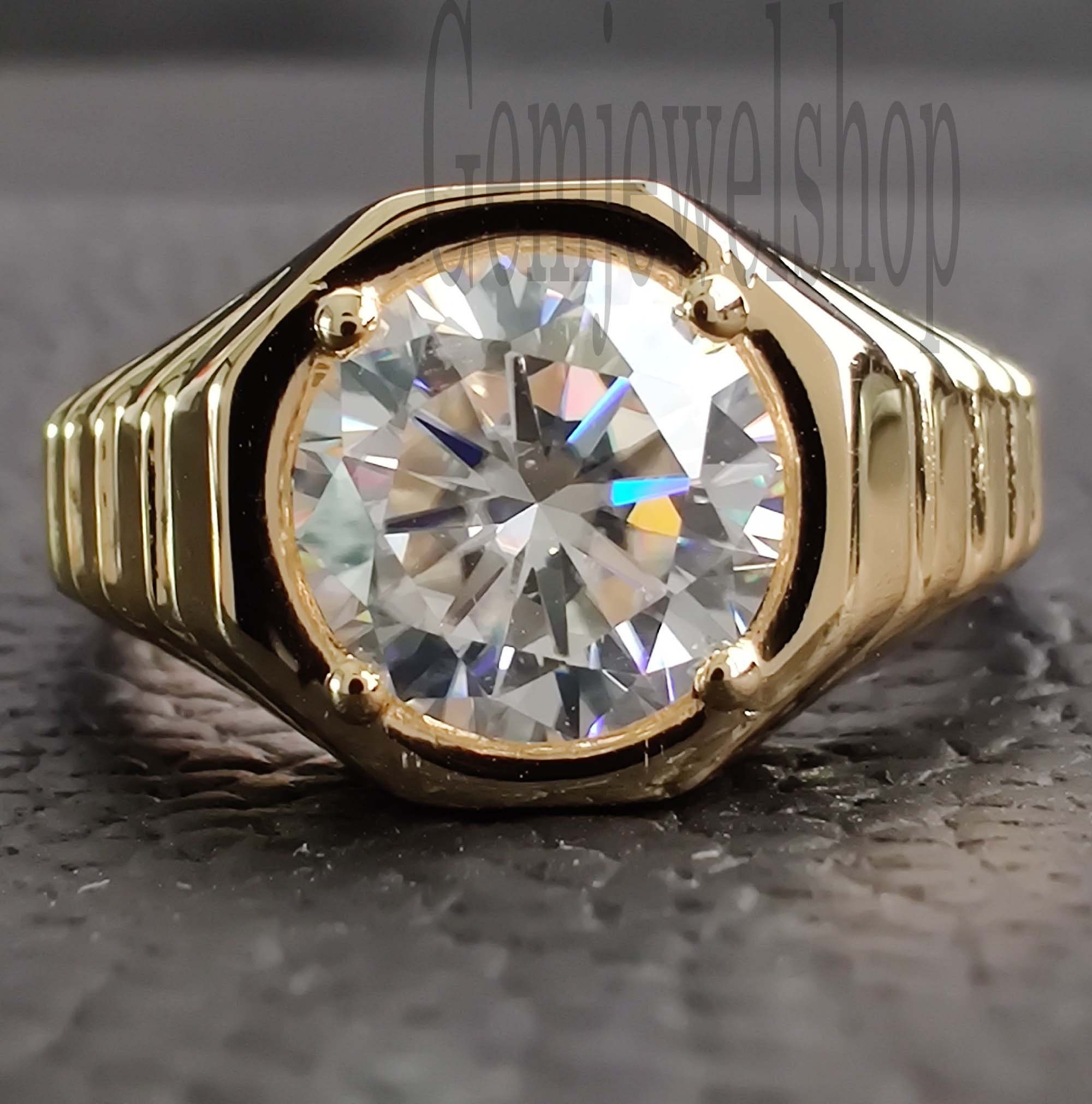 Men's Moissanite Ring 1.90 CT White Colorless Round Etsy