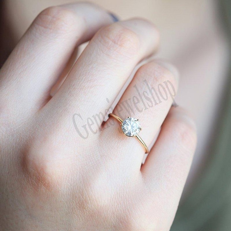 6 Prong Set Solitaire Moissanite Ring Round White 6.5 MM Moissanite Engagement Ring Wedding Ring Promise Ring For Women/'s In 14k Yellow Gold
