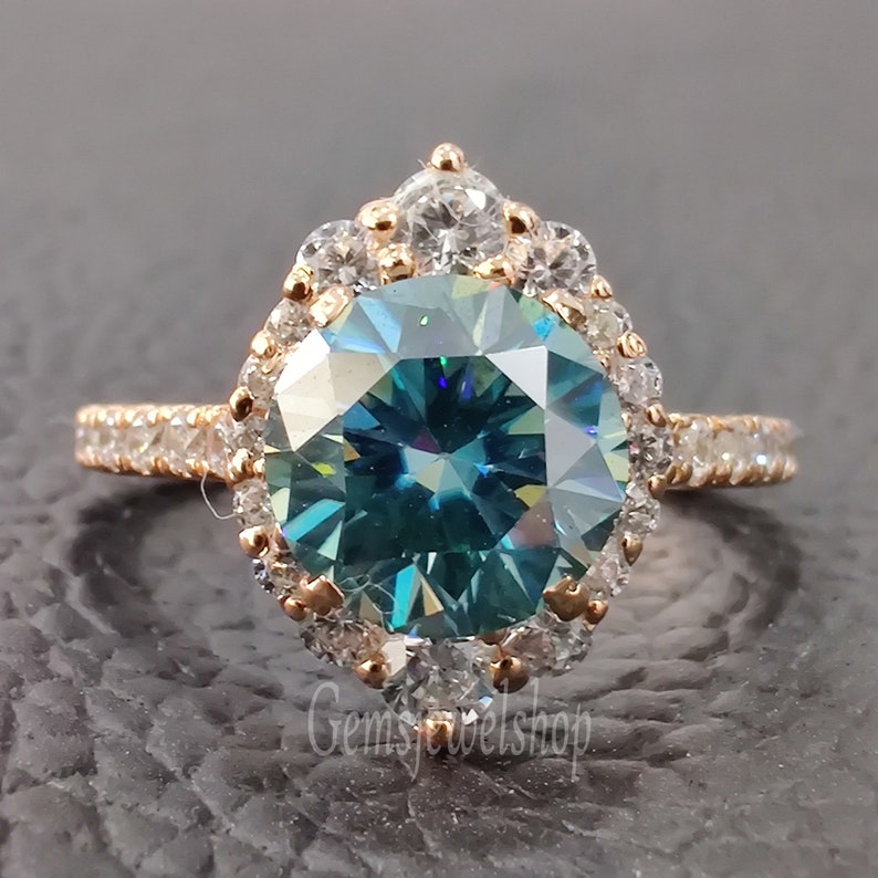 Blue Moissanite Engagement Ring Round Cut 1.58 Carat Round Cut Etsy