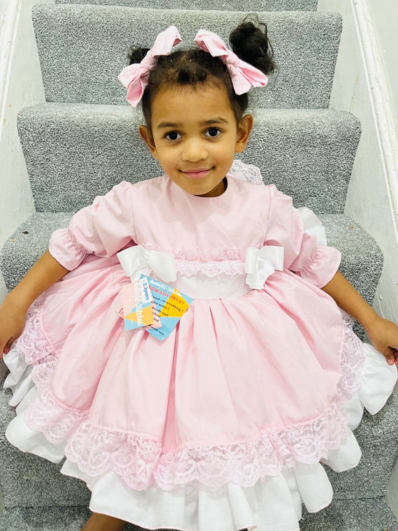 Girls Pink Frilly Dress With Lace on the Skirt Puffball Etsy
