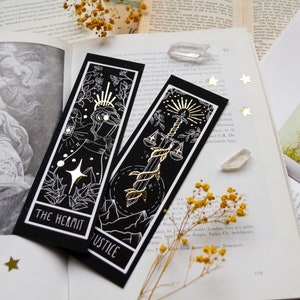 Tarot Justice and The Hermit GOLD FOIL bookmark, Justice Bookmark, Hermit bookmark, Tarot bookmark, Gold foil bookmark set